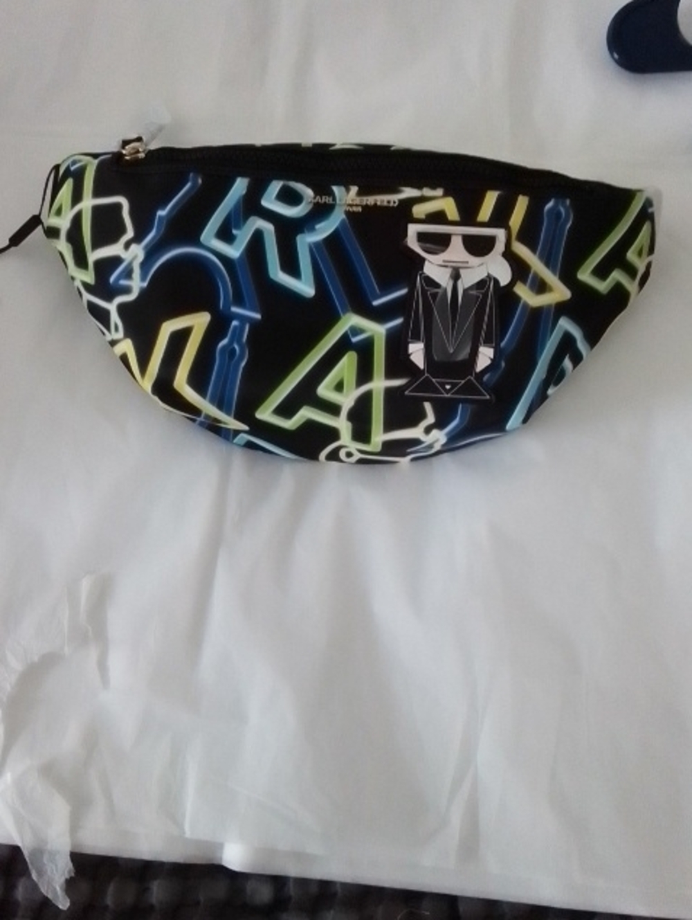 Karl Lagerfeld Black Ski Bag with Neon Blue & Neon Yellow Accents
